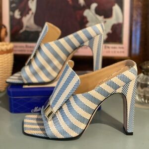 Sergio Rossi SR1 Portofino striped jacquard sabot heels Sz 37